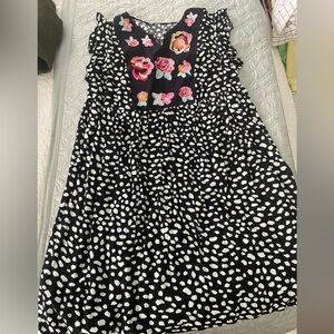 Boho embroidered floral and leopard baby doll dress XL